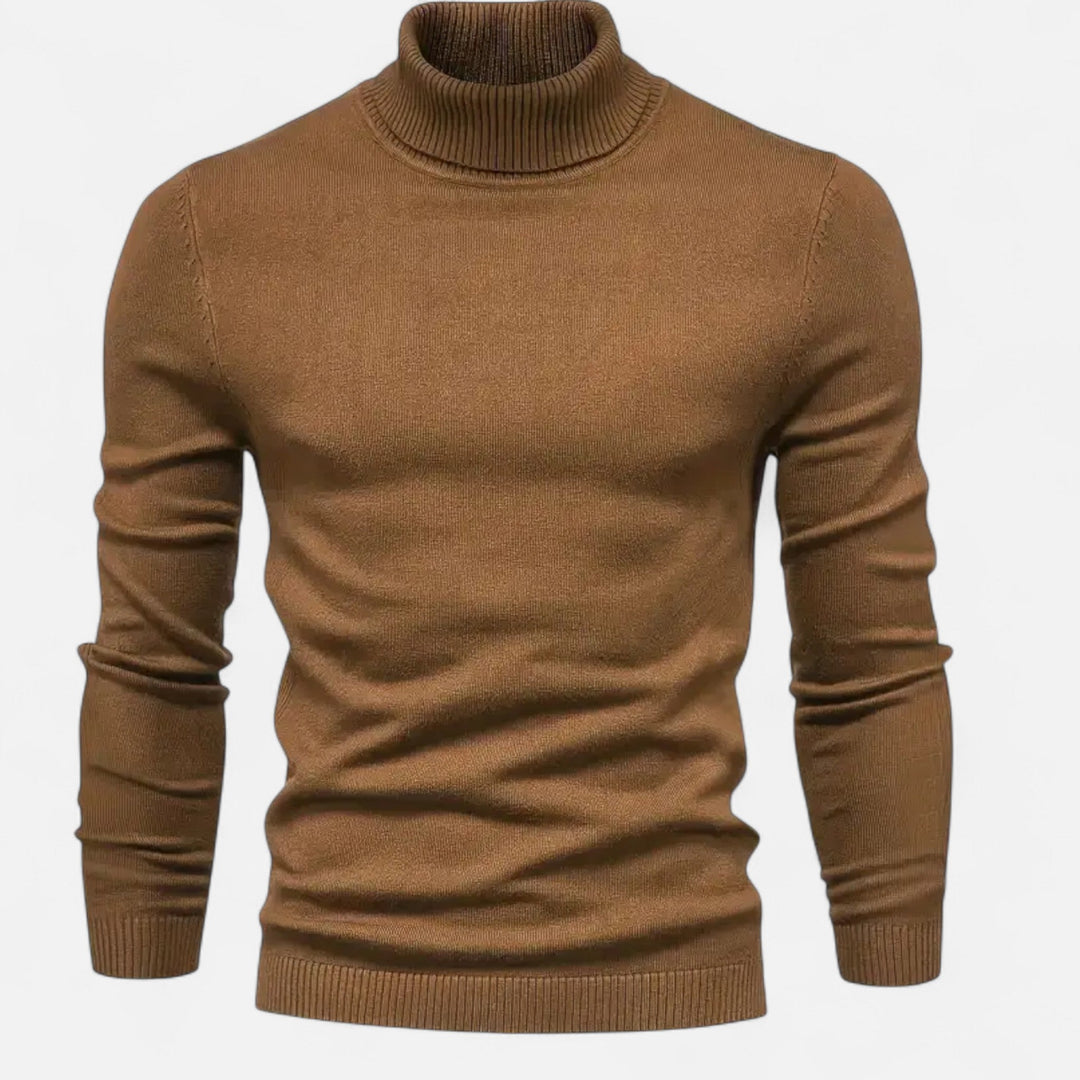Detaljbild på mudd och stickad kvalitet på elegant herrtröja