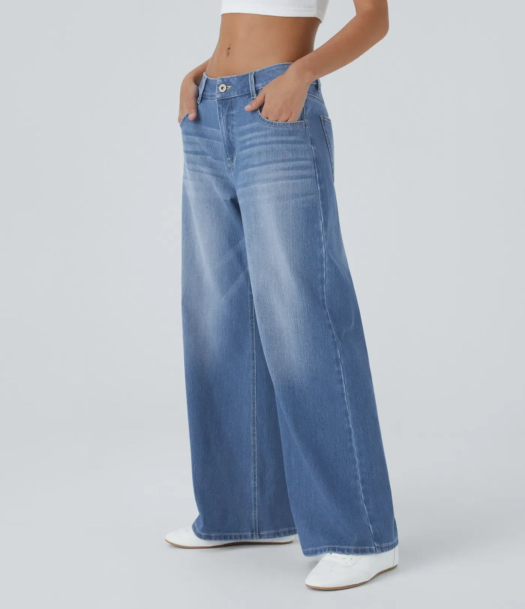 Snygga baggy vardagsbyxor för dam med vida ben och stretch