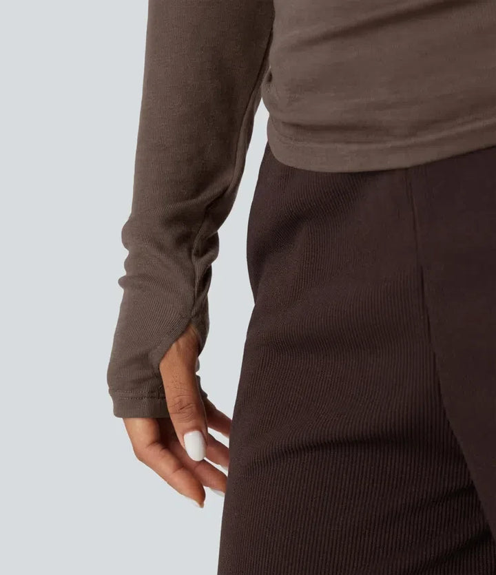 Modern asymmetrisk topp med långa ärmar för kvinnor