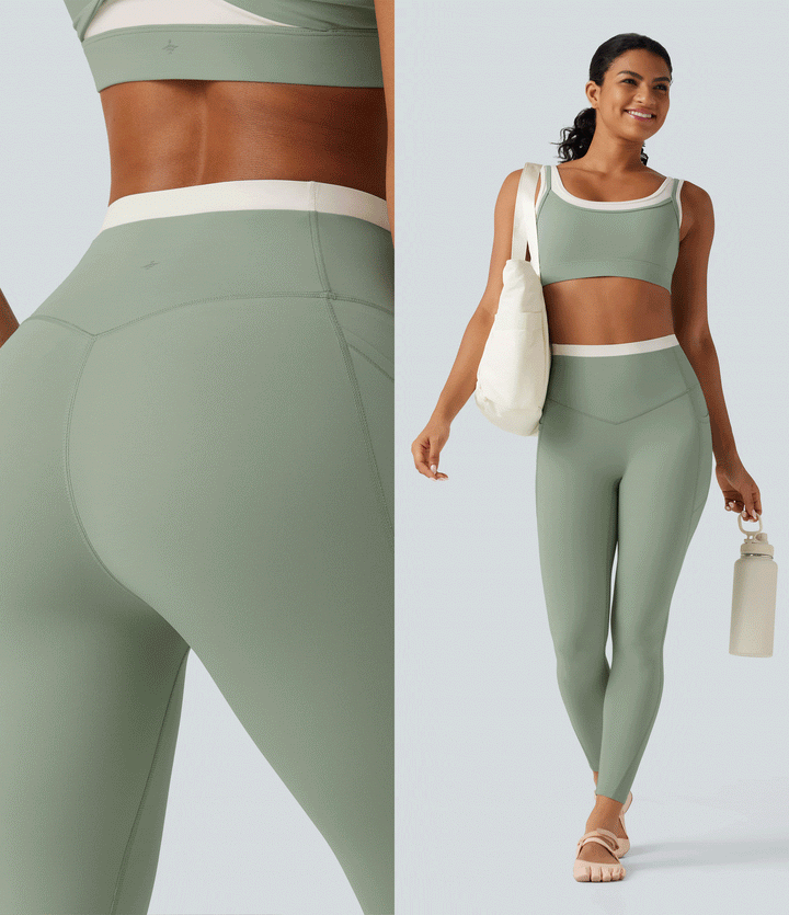 Dam yogaleggings med hög midja och fickor för träning