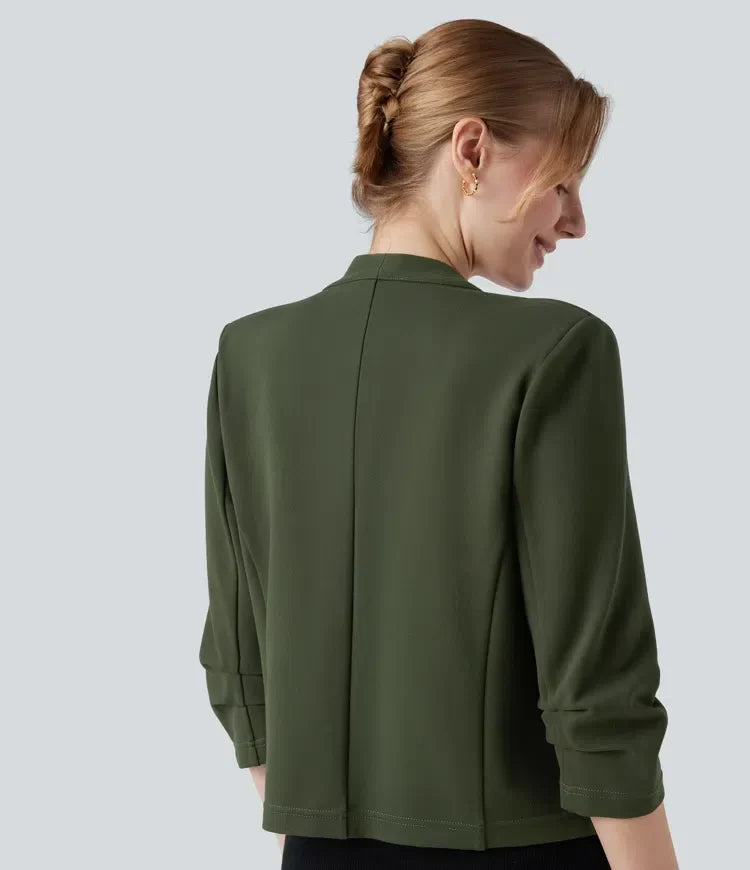 Grå arbetsblazer för dam med trekvartsärm och modern passform