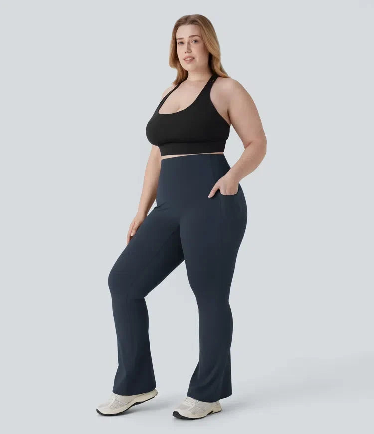 Högmidjade formande leggings för dam med bred linning för stöd