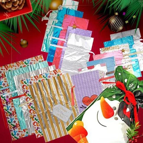 Julklappspåsar med dragsko i set om 15 st för smidig julklappsinslagning