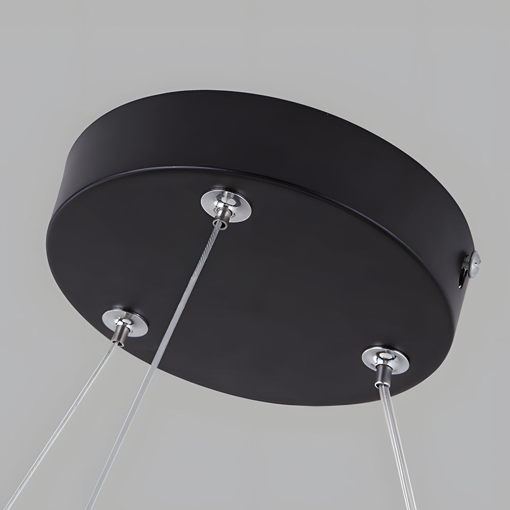 Svart takfäste med vajrar på modern rund LED-taklampa