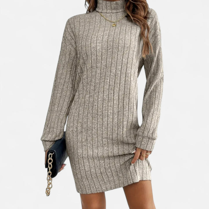 Elegant damkläder höstmode stickad klänning med turtleneck