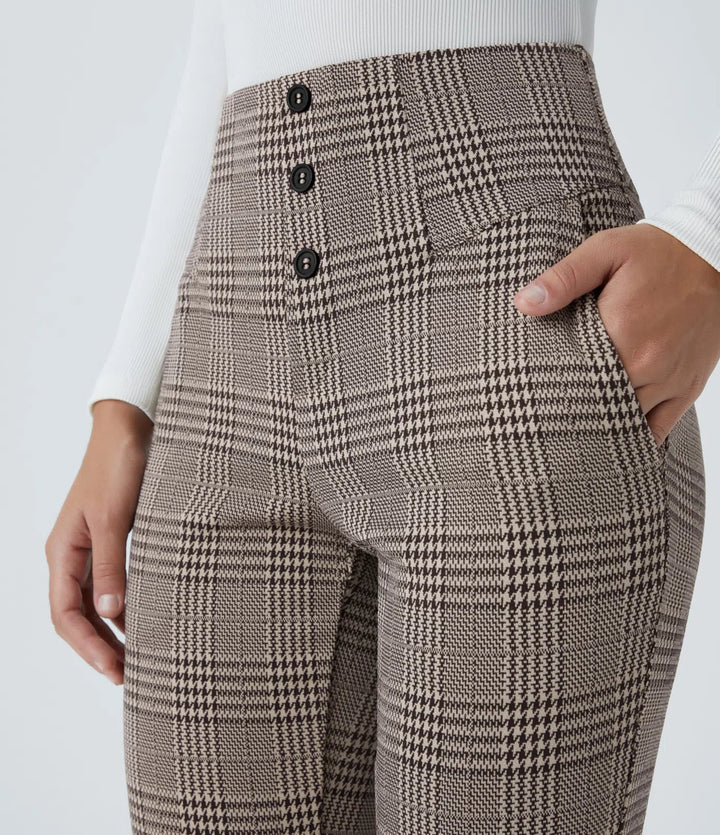 Trendiga rutiga byxor med hög midja för en professionell look