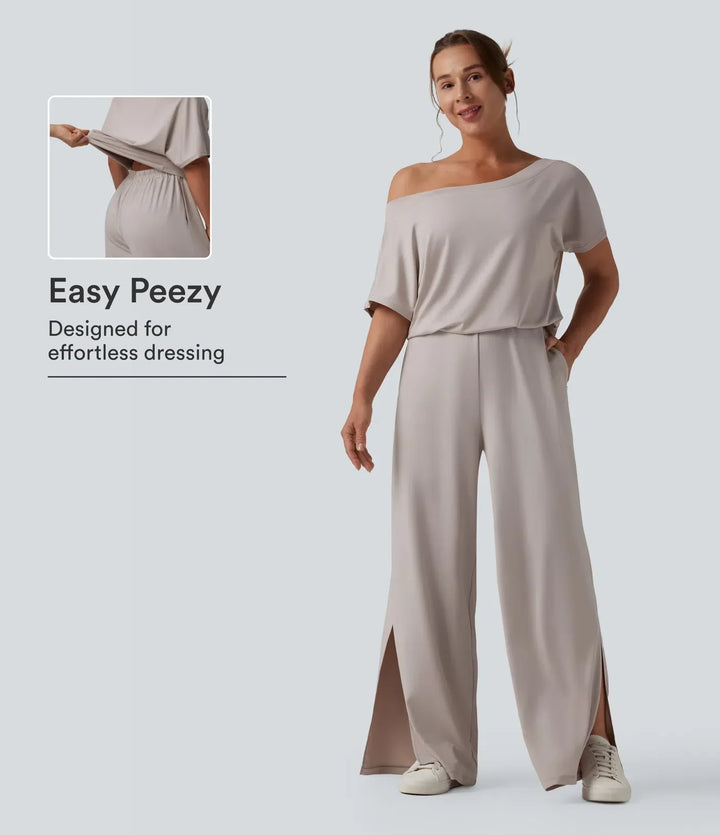 Helhetsbild av bekväm och stilfull damjumpsuit för alla tillfällen