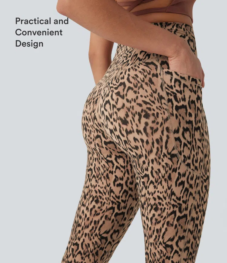 Träningstights med magkontroll och trendigt leopardprint