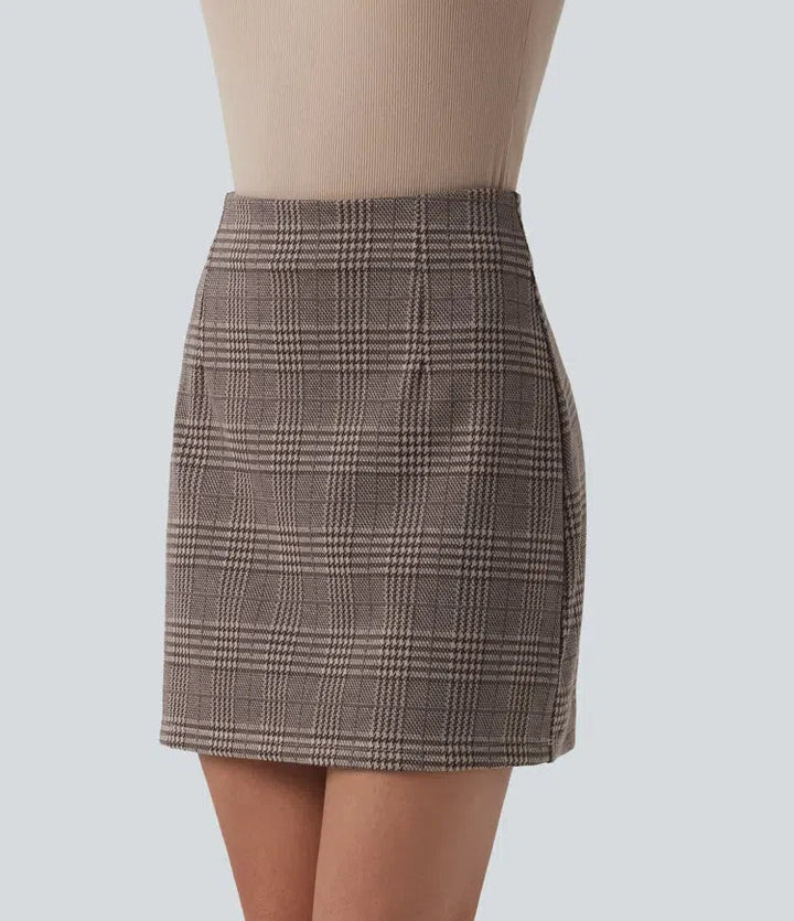 Högmidjad rutig kjol med dold shortsfunktion för damkläder