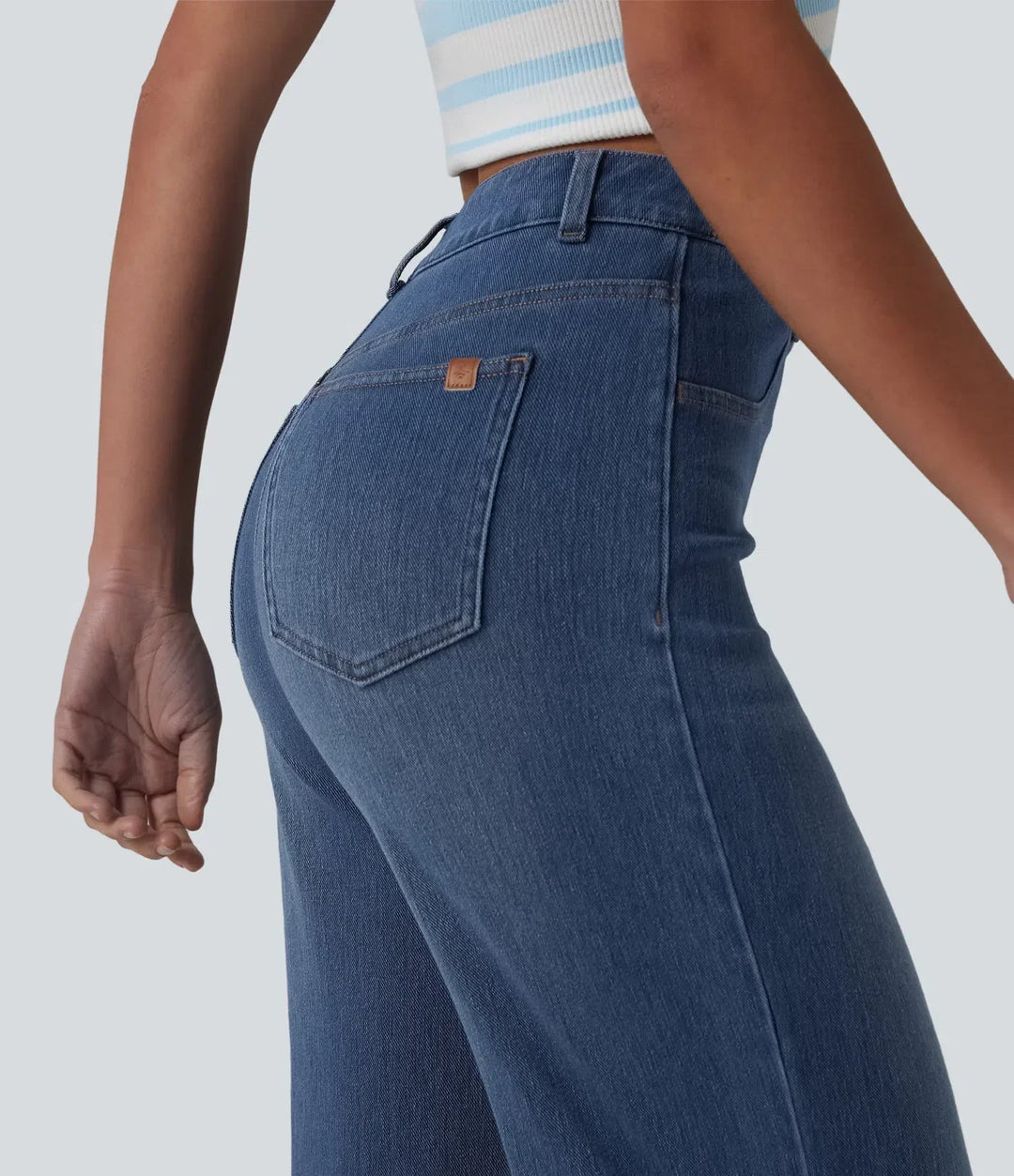 Vardagsbyxor i denim för dam med raka ben, hellängd