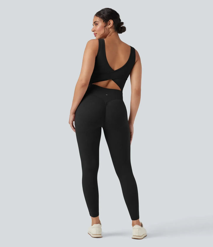 Bekväm yoga jumpsuit med inbyggd magkontroll