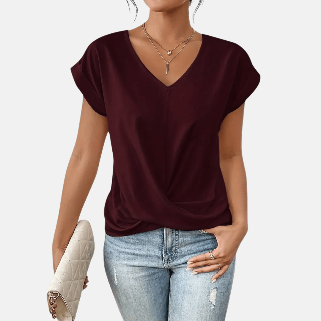 Stilfull vardagstopp för kvinnor med elegant drapering och v-ringning