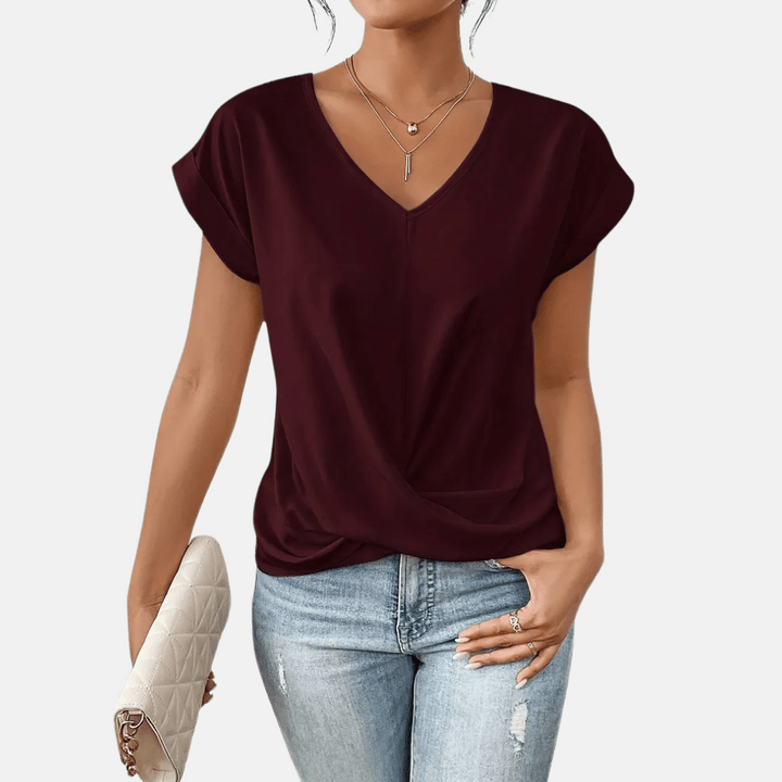 Stilfull vardagstopp för kvinnor med elegant drapering och v-ringning