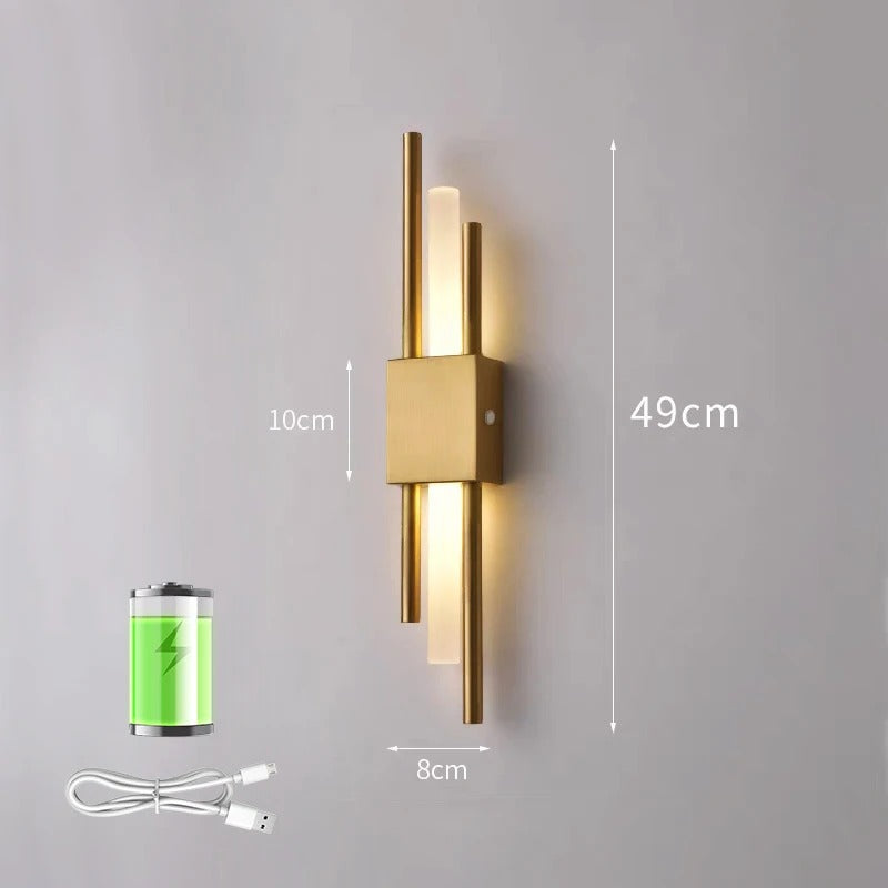 LED Staggered trådlös vägglampa i guld med måttangivelser och tillbehör