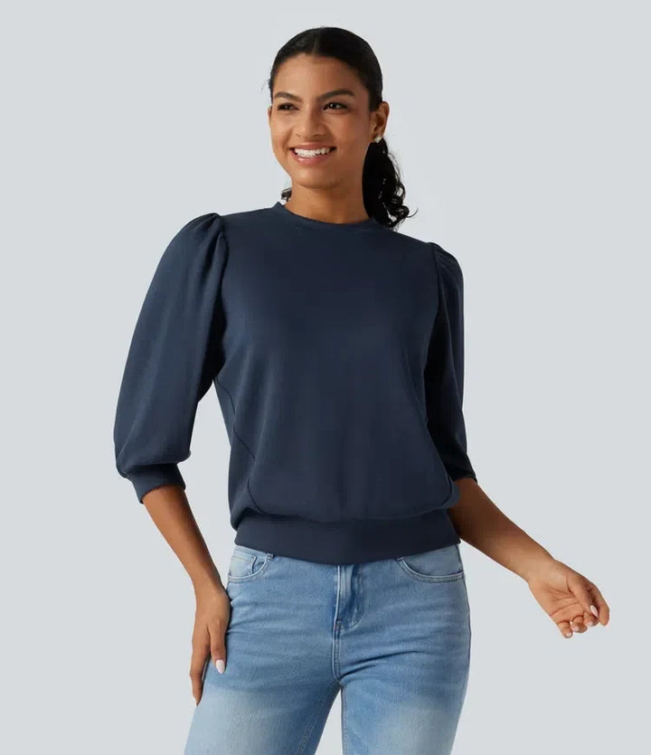 Dam sweatshirt i bekväm modell med rund hals och korta puffärmar
