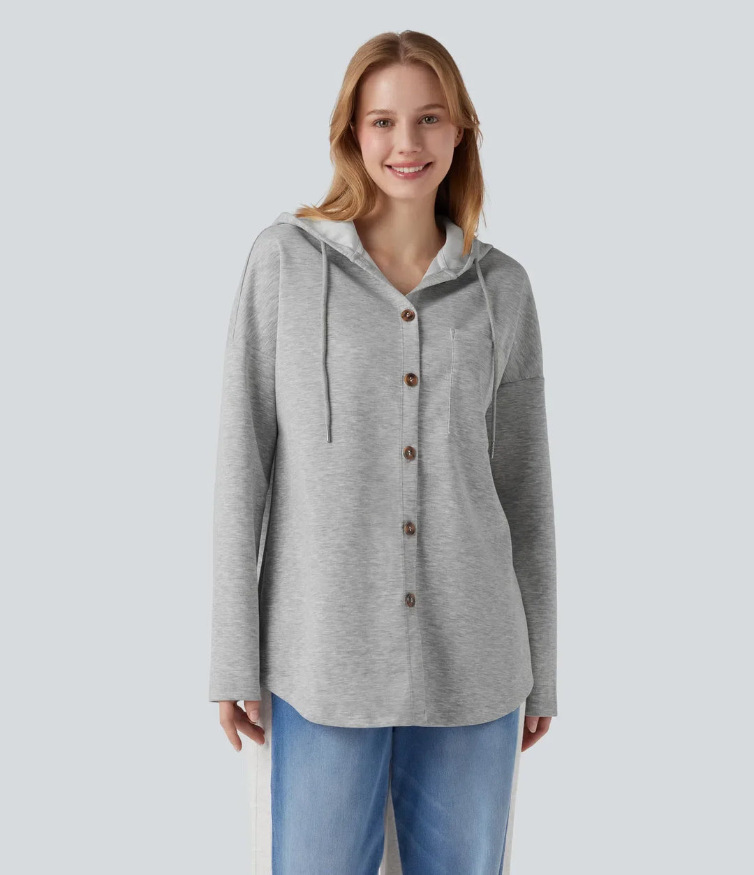 Stilren sweatshirt för dam med dragsko i huvan, upphängd