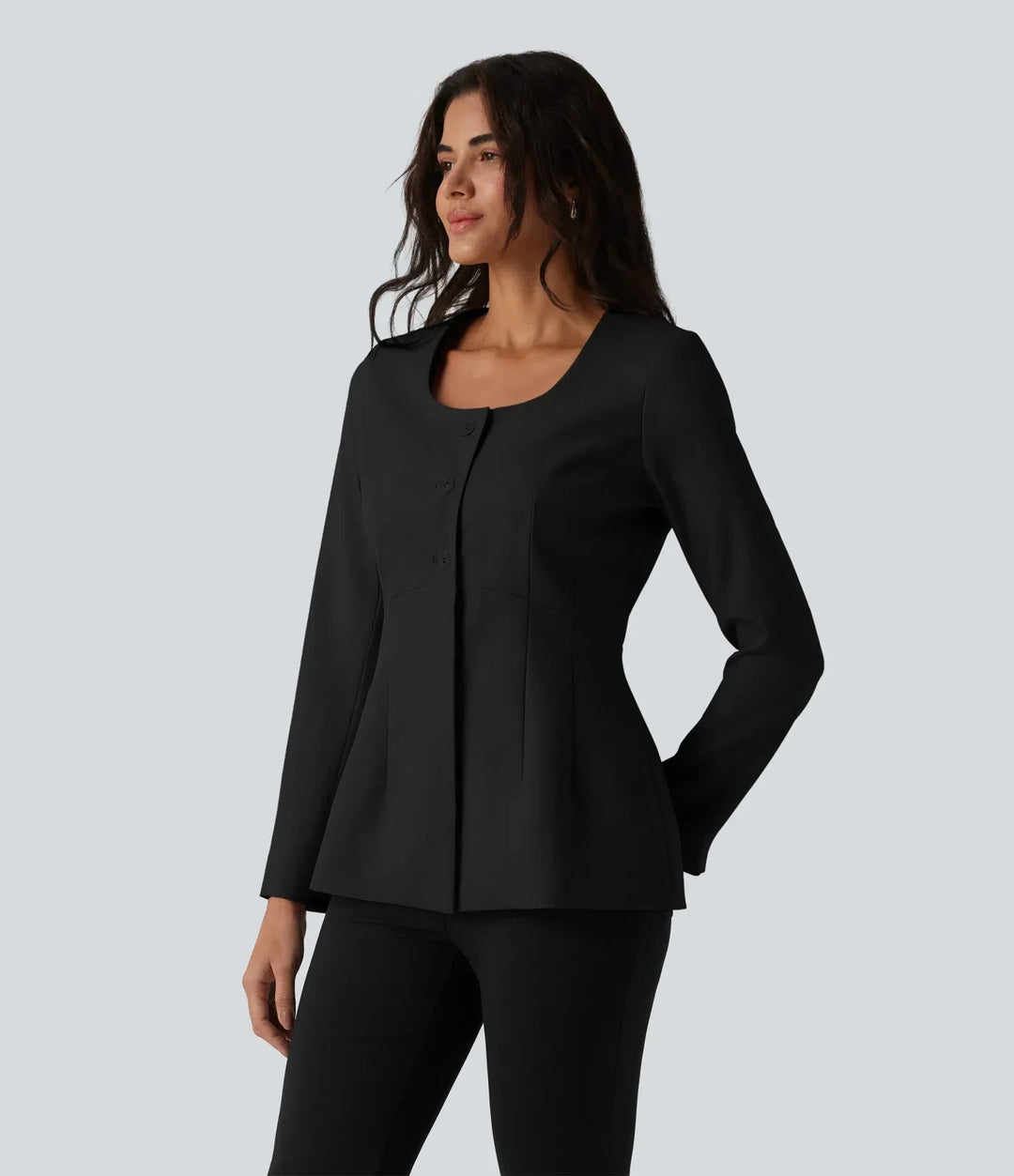 Elegant u-ringad blazer för kvinnor i stretchigt och lätt material