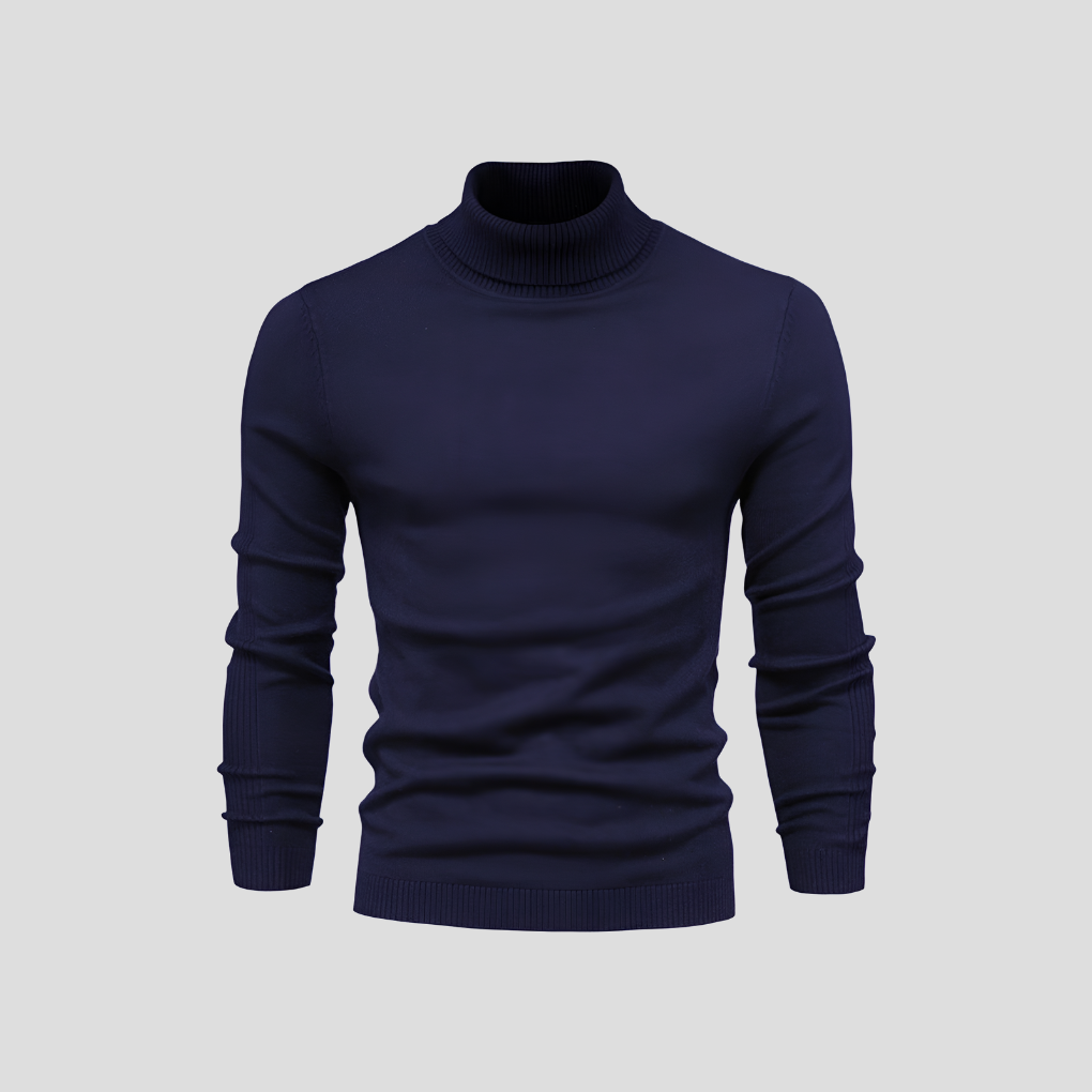 Marinblå turtleneck-tröja för män i mjukt material