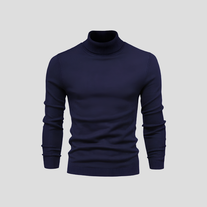 Marinblå turtleneck-tröja för män i mjukt material