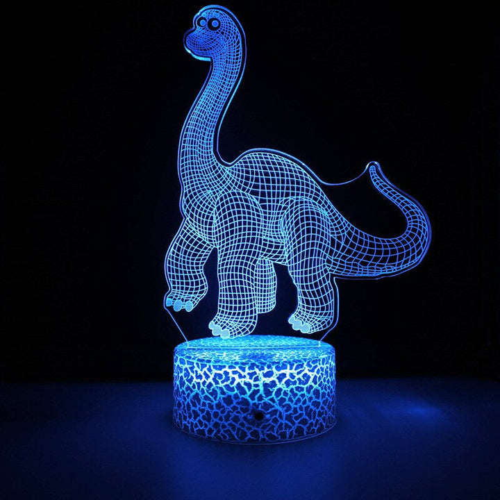 3D LED-lampa med dinosaurie-motiv för barnrum, tänd i mörker med färgglatt sken
