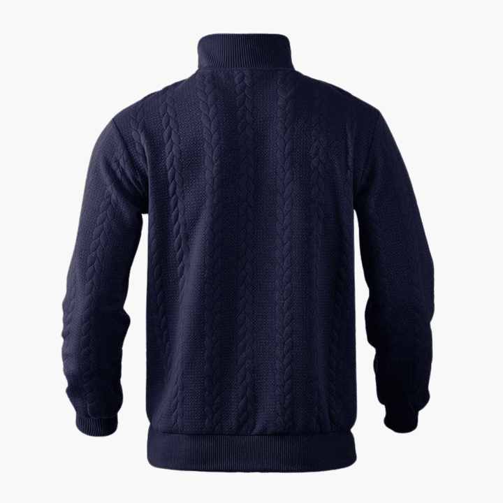 Herrtröja med halvdragkedja visad i profil för vardagsmode
