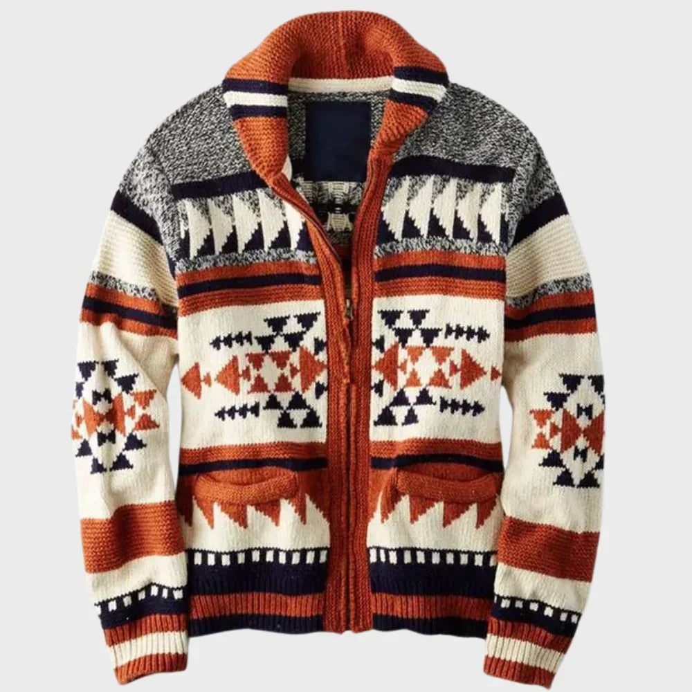 Stilig Boho Jacka för Män i rött med dragkedja och fickor