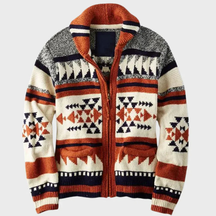 Stilig Boho Jacka för Män i rött med dragkedja och fickor