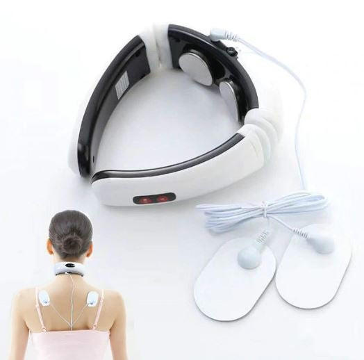 Elektrisk nackmassager med tillhörande elektroder och sladd