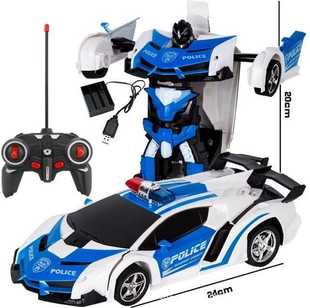Transformer leksak i röd färg som visar bil- och robotläge