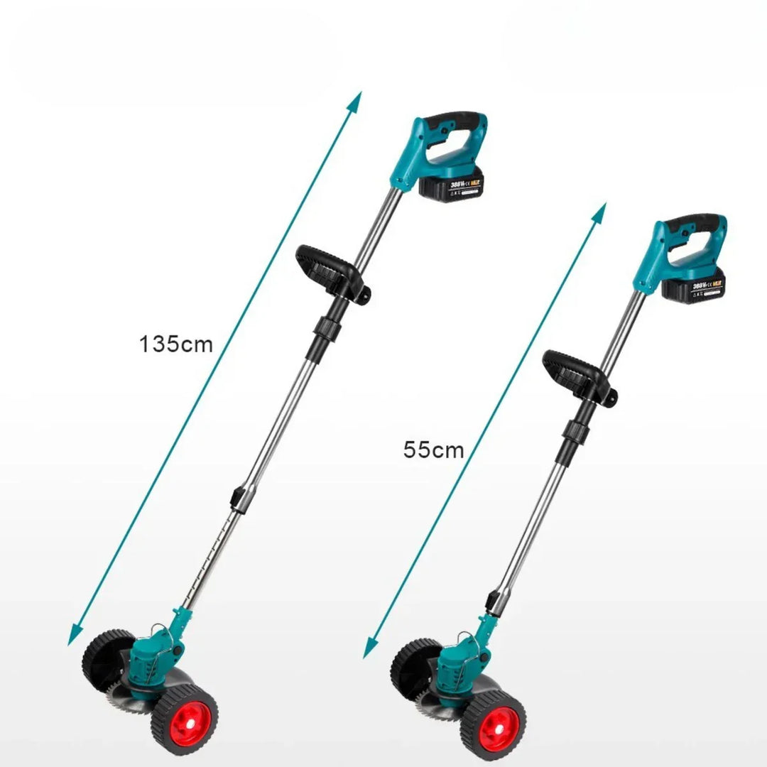 Måttskiss som visar trimmerns justerbara längd från 55 cm till 135 cm