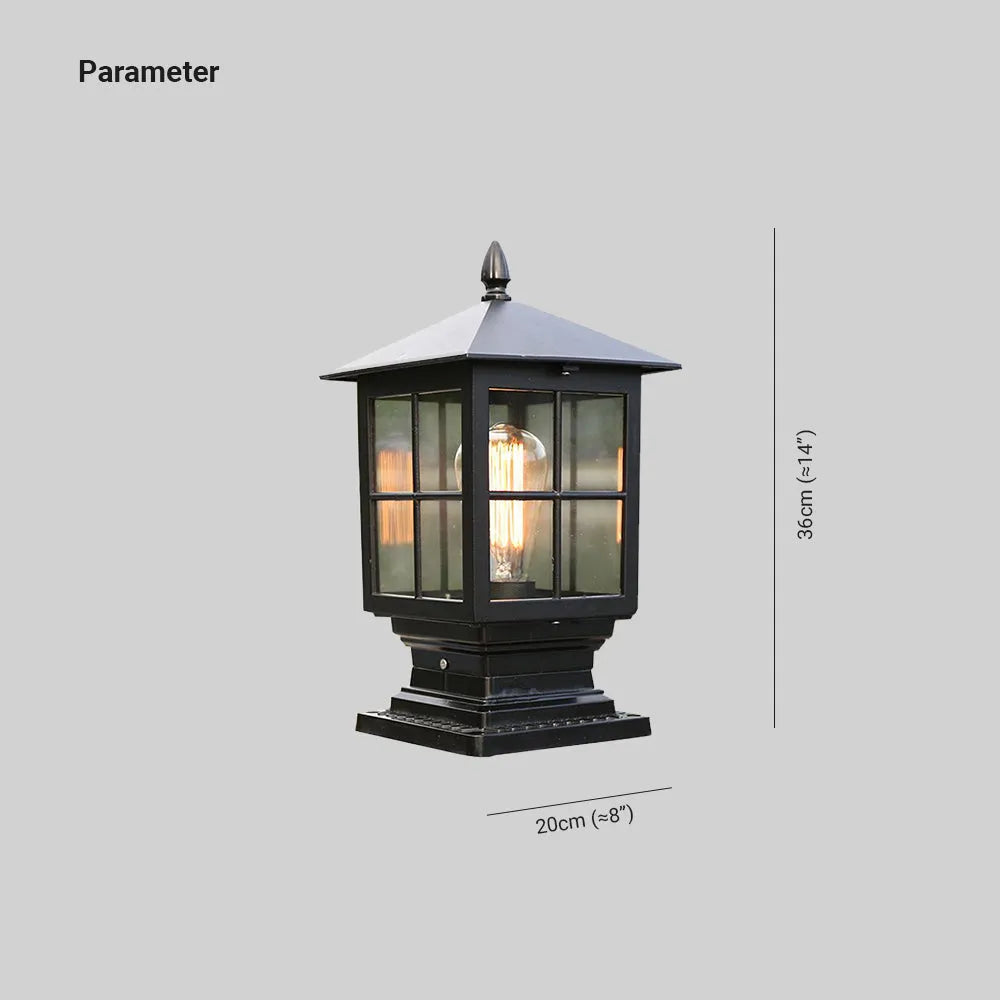 Tekniska mått och dimensioner för utomhus pelarlampa i metall