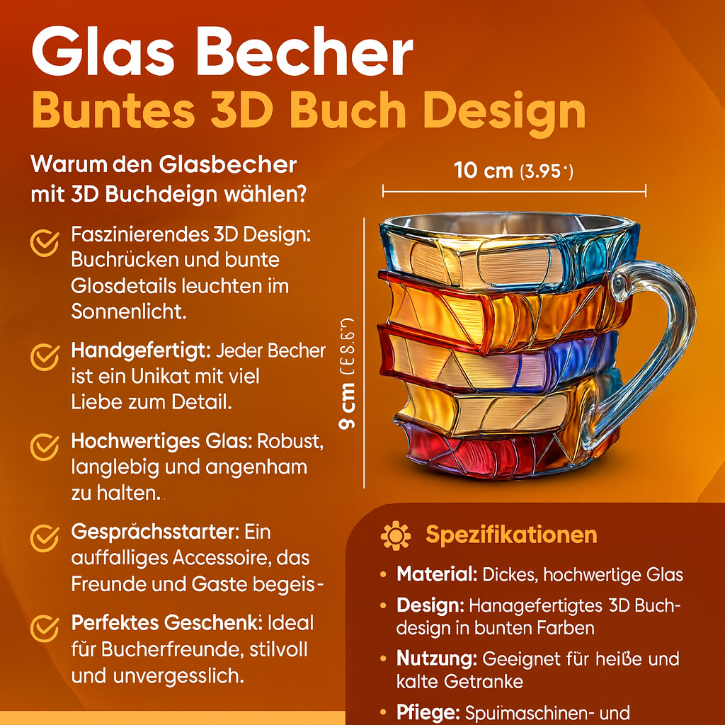 Informativ bild med mått och specifikationer för 3D-bokmugg