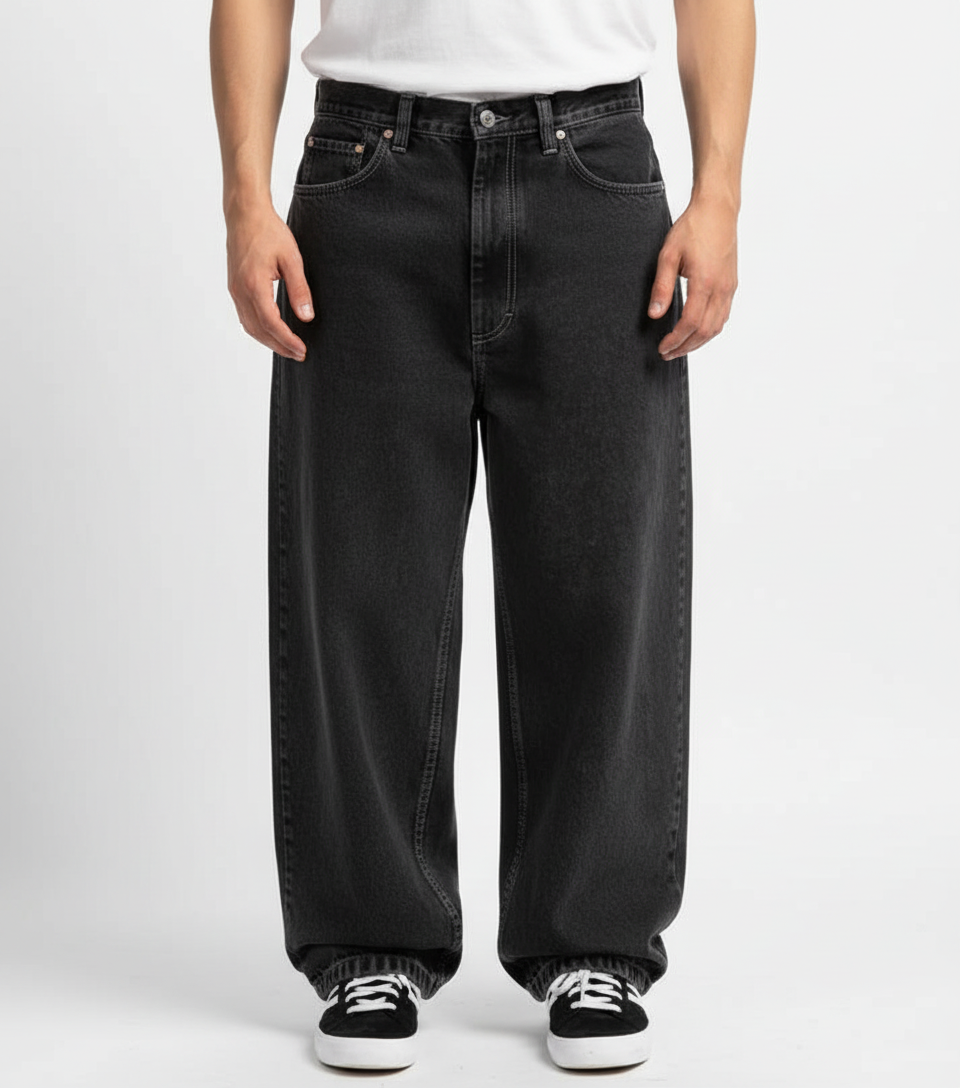 Detaljbild på sömmar och slitstarkt tyg på herr jeans David