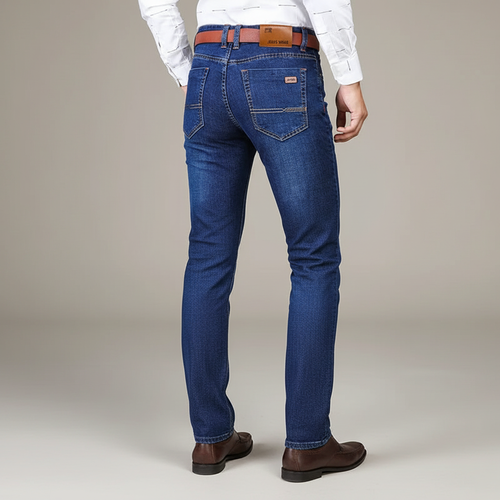 Blå klassiska jeans för herrar med ledig passform och snygg design