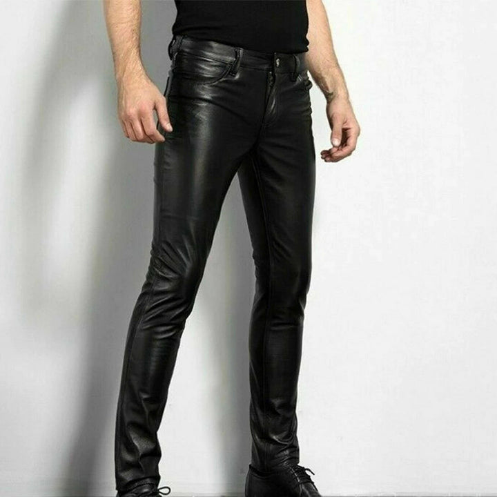 Herr slim fit byxor i svart streetwear stil framifrån