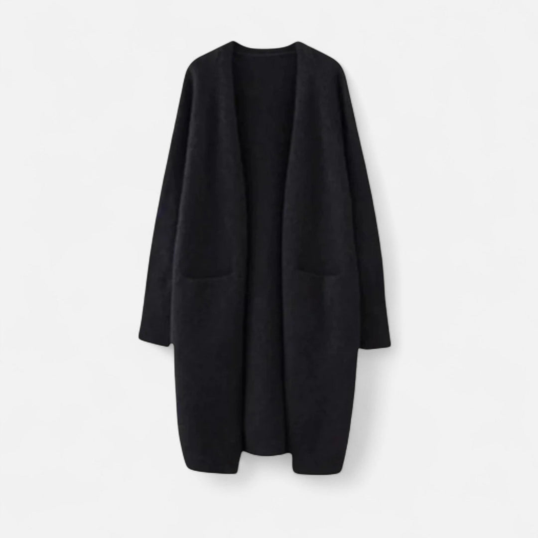 Snygg långstickad cardigan för dam med öppen front