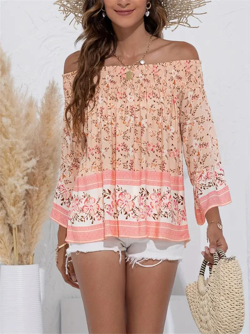 Boho-inspirerad sommartopp för dam med off shoulder skärning