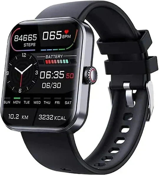 Blodsockermätande smartwatch i svart utförande med tydlig urtavla