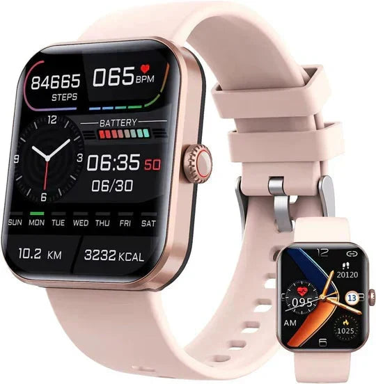 Smartwatch med blodsockermätning i rosa färg med extra skärmvisning