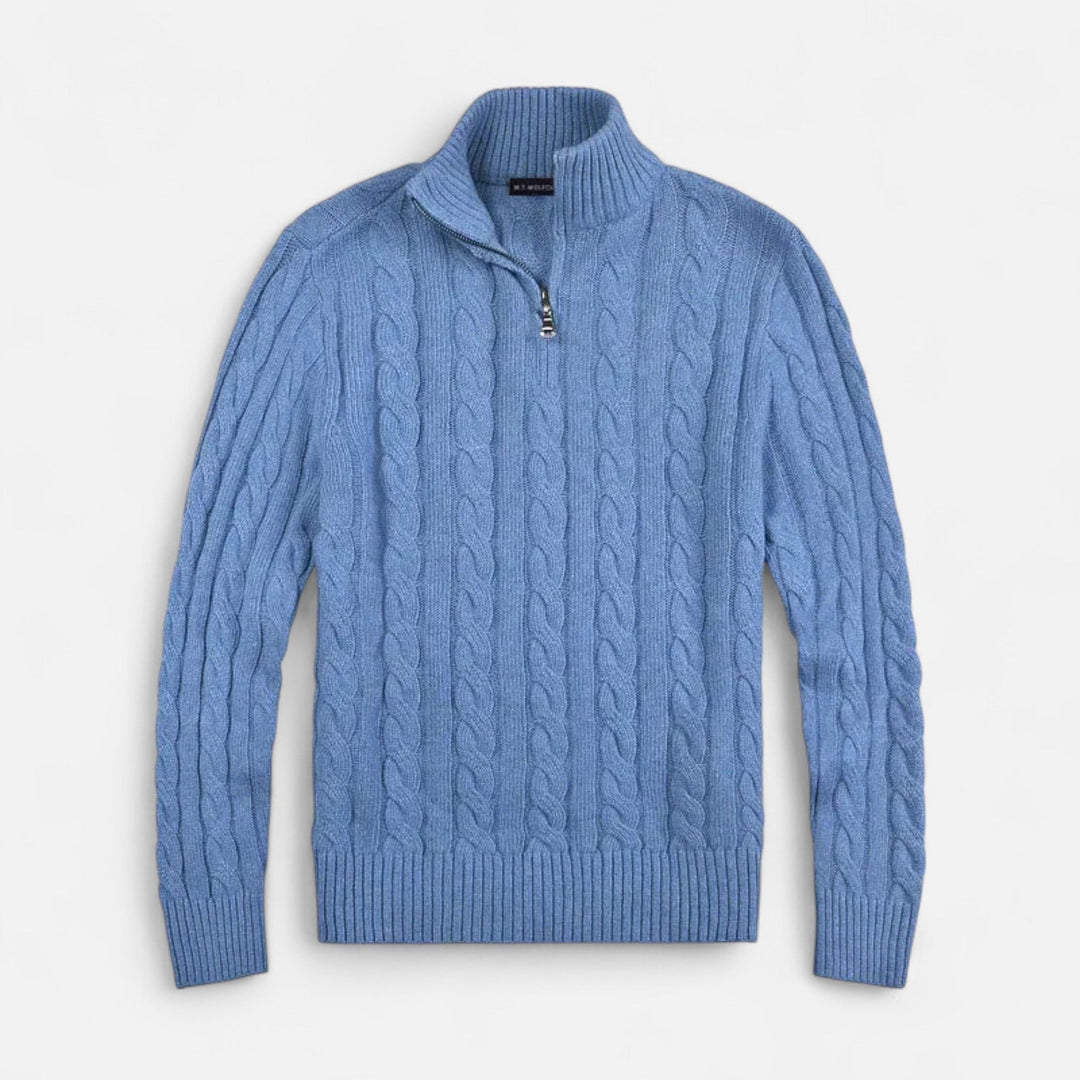 Elegant herrtröja med dragkedja i kragen och ribbade detaljer