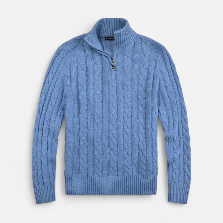 Elegant herrtröja med dragkedja i kragen och ribbade detaljer