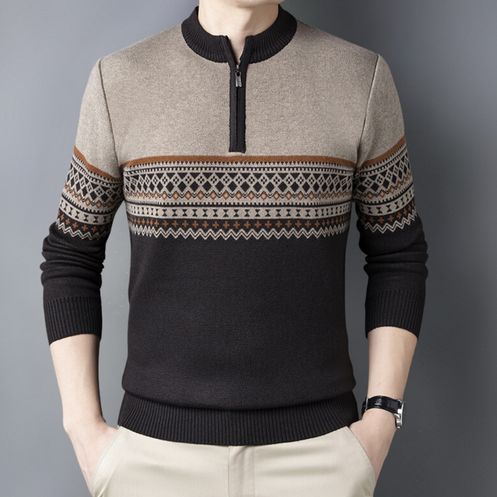 Elegant mönstrad tröja för herrar i beige och mörka toner