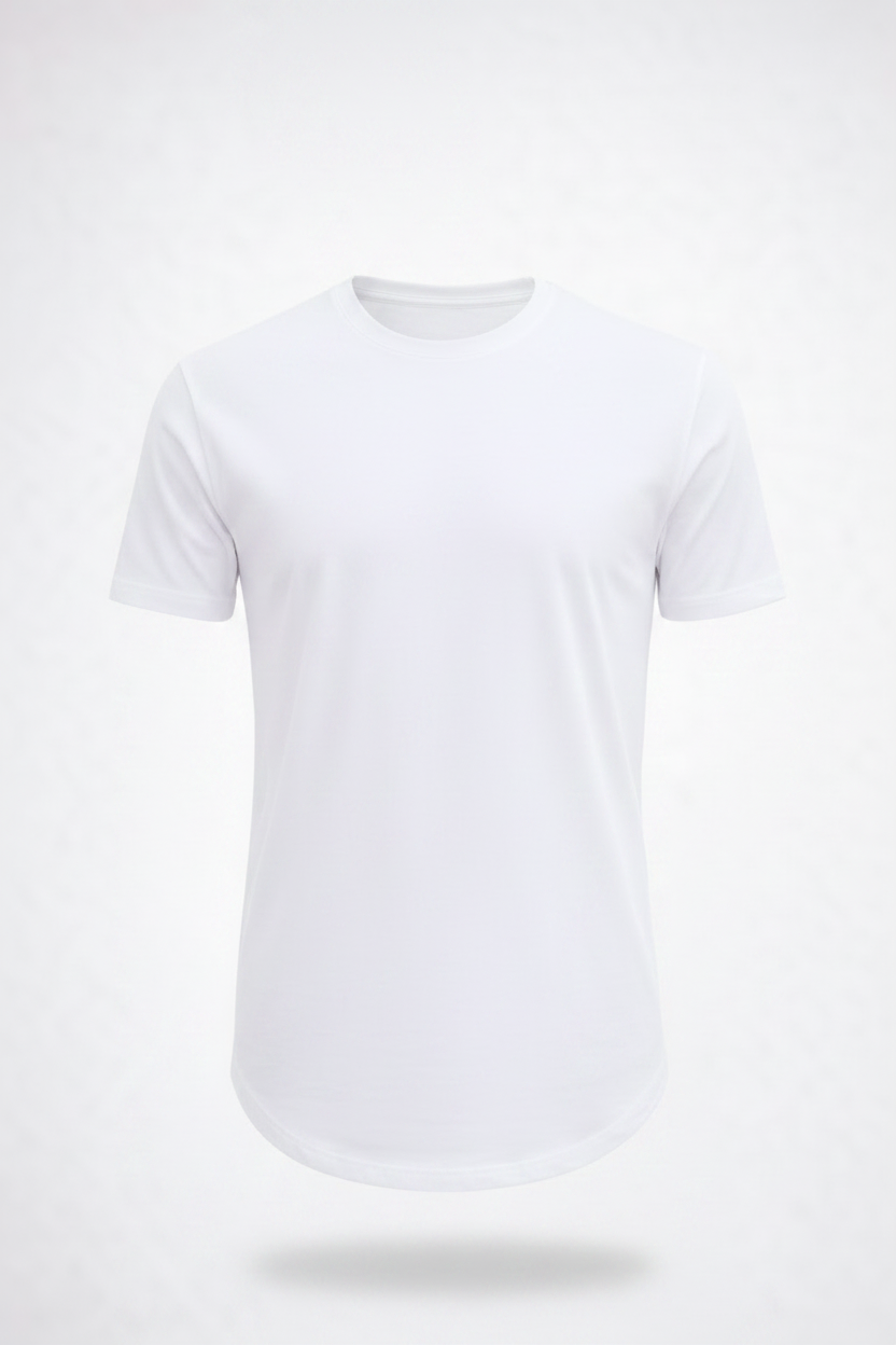 Vit herr-t-shirt på neutral bakgrund
