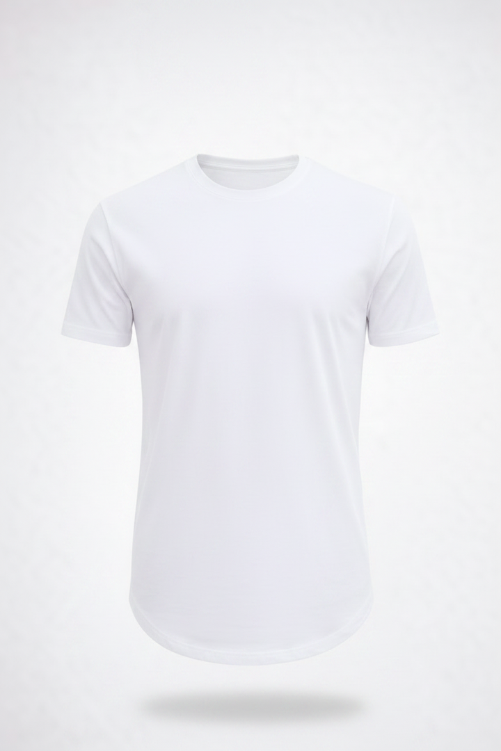 Vit herr-t-shirt på neutral bakgrund