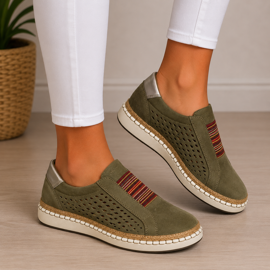 Sandrine olivgröna loafers för kvinnor