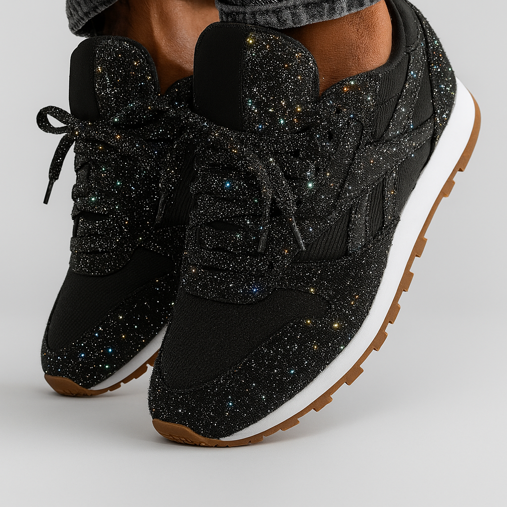 Snygga svarta glittriga sneakers med platåsula
