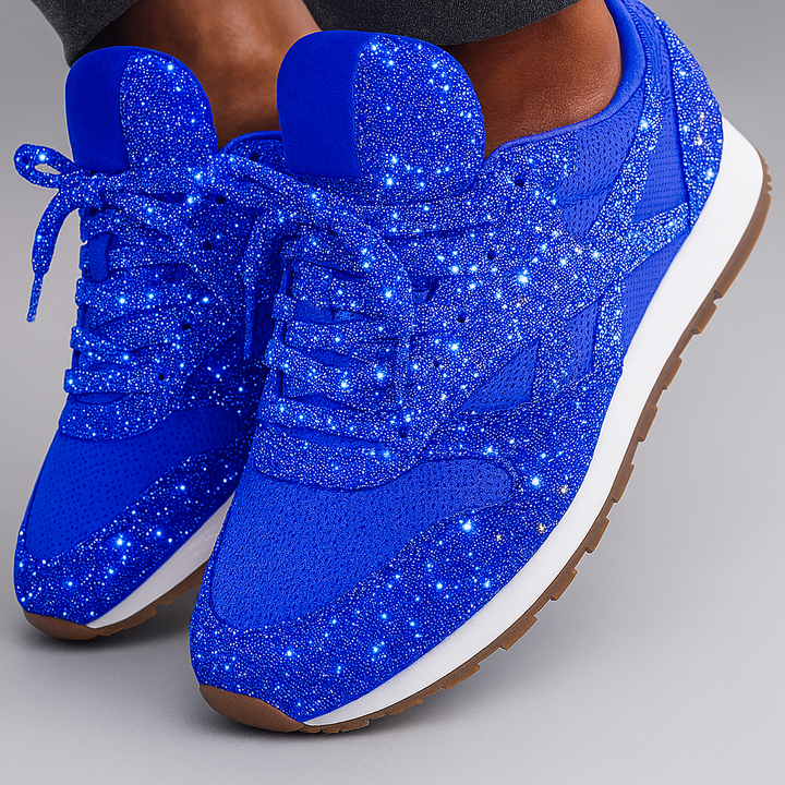 Glittriga grova sneakers dam med snörning från sidan