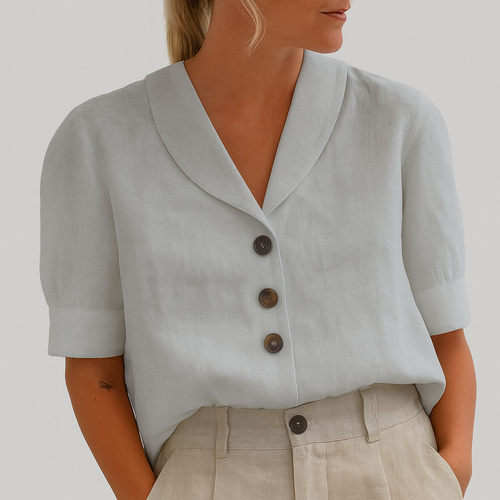 Vit dam t-shirt med knappar och krage i sommarstil