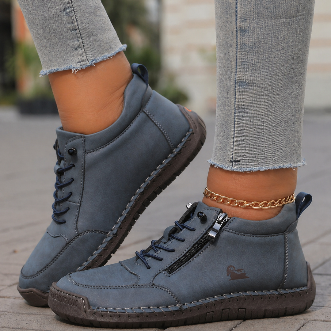 Cosima blå komfortsneakers för dam med snörning och dragkedja