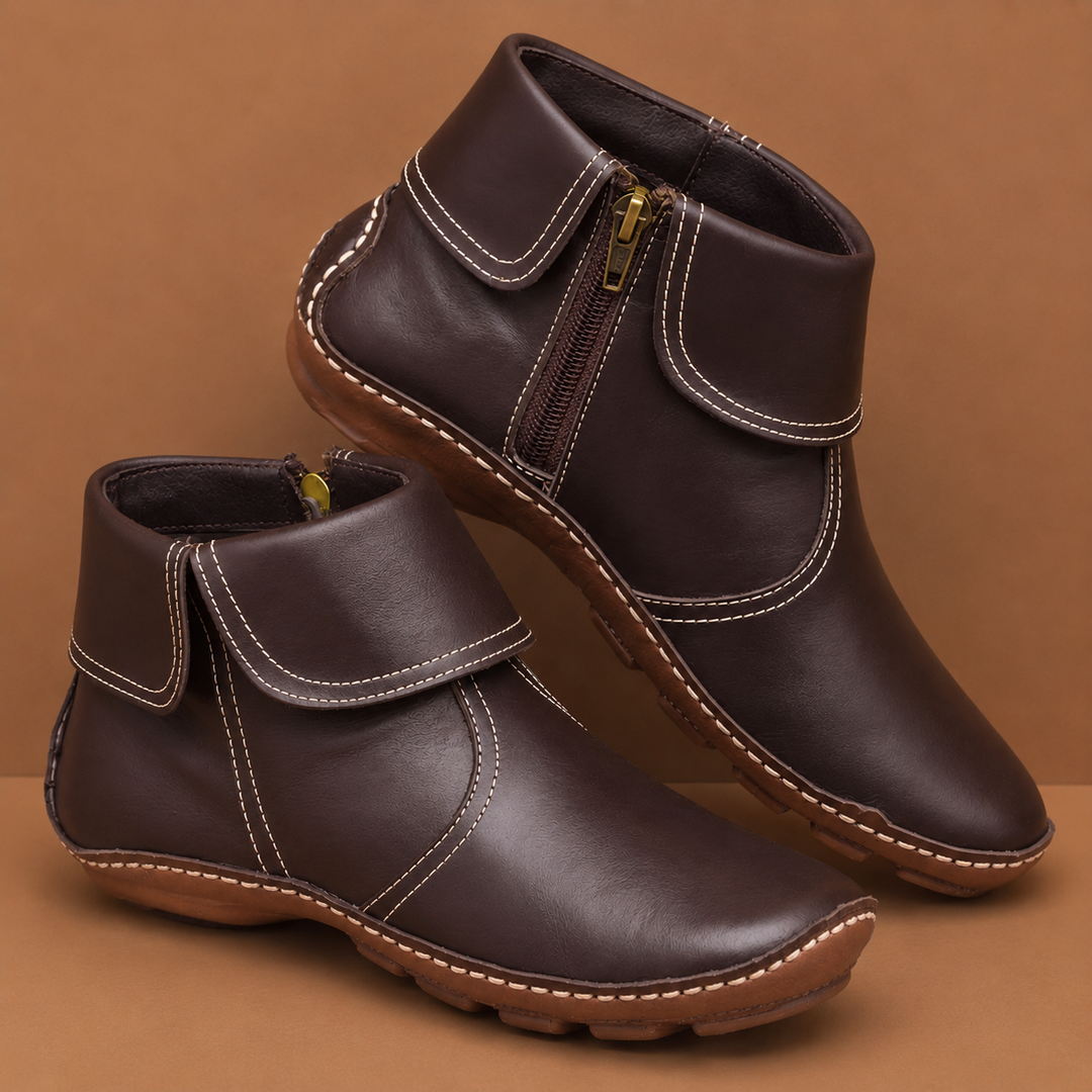 Bruna eleganta ankelboots med praktisk dragkedja